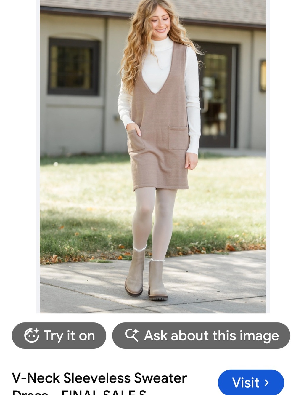 Cupshe Taupe V-Neck Sleeveless Mini Dress